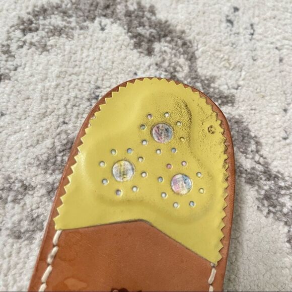 Jack Rogers Navajo Yellow Pastel Multi Plaid Leather Flip Flop Sandals 9 - Picture 8 of 9